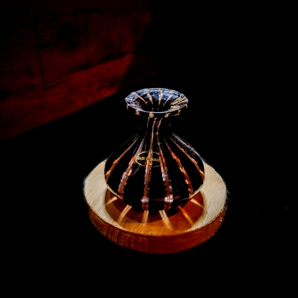 Murano Small Glass Bud Vase - Brown with Gold Foil Stripes Made In Murano Italy